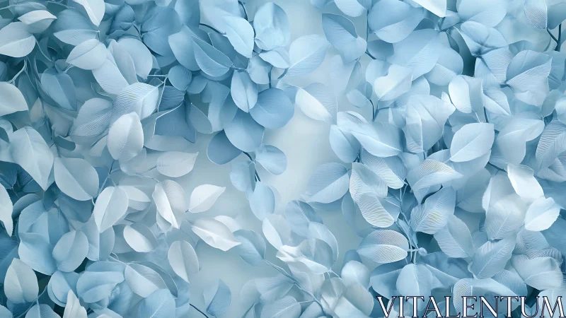 Soft blue foliage layers create a calm, airy backdrop.