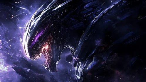Voidborn alien predator roaring through shattered starlight.