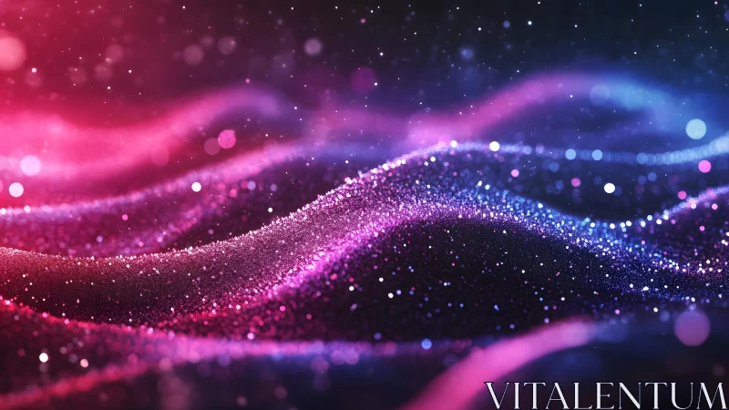 Vibrant Abstract Waves of Glowing Pink and Blue Particles Digital Art.