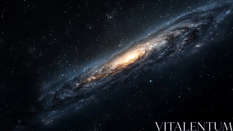 Spiral galaxy seen edge-on with dense star field background