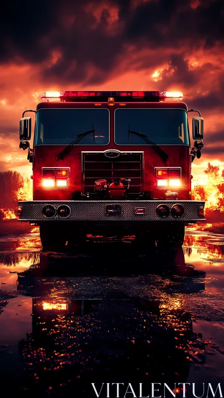 Fire Engine Frontal Illumination Against Apocalyptic Sky.