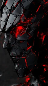 Fragmented black humanoid head with internal red illumination