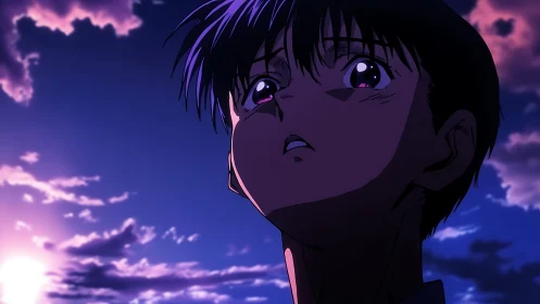 Soft twilight sky cradling a thoughtful anime dreamer.