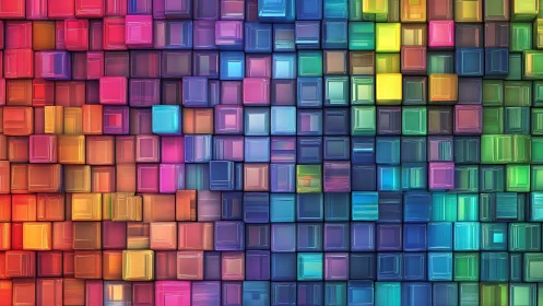 Chromatic 3D cube mosaic forms a high-saturation gradient matrix