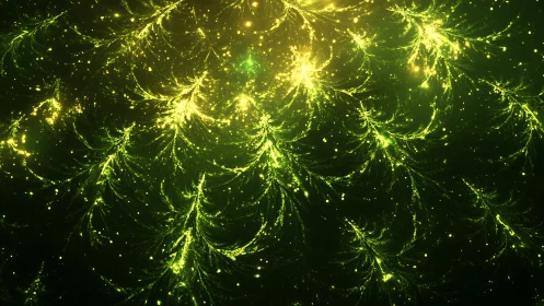 Glowing forest of golden starlight swirling in deep green.