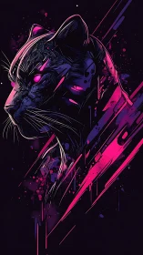 Neon-vector panther portrait with kinetic chromatic streaks.
