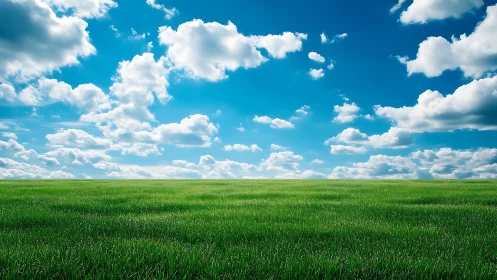 Endless emerald meadow under playful marching clouds.