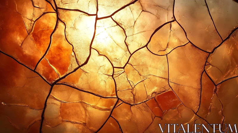 Abstract Cracked Glass Texture with Warm Golden Light Effect.