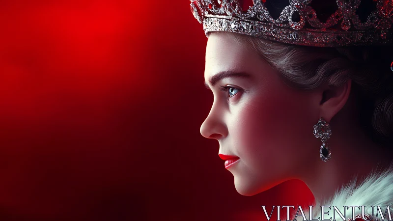 Crimson-lit crownbearer in fierce, jewel-bright stillness.