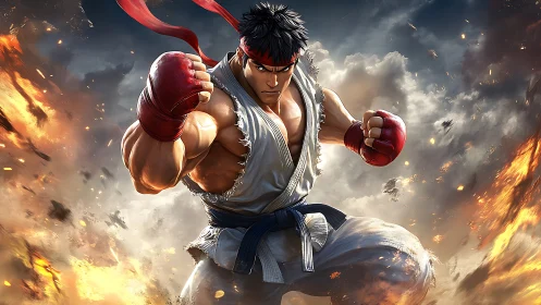 Storm-forged martial hero launches a blazing skyward punch