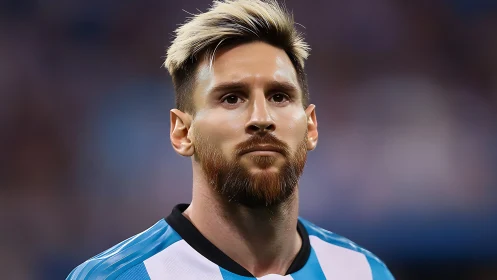 Close-range football portrait in stadium lighting perspective.