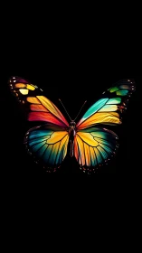 Vivid gradient butterfly spreads luminous wings on black