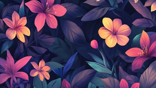 Nocturnal Floral Tapestry with Luminous Blooms.