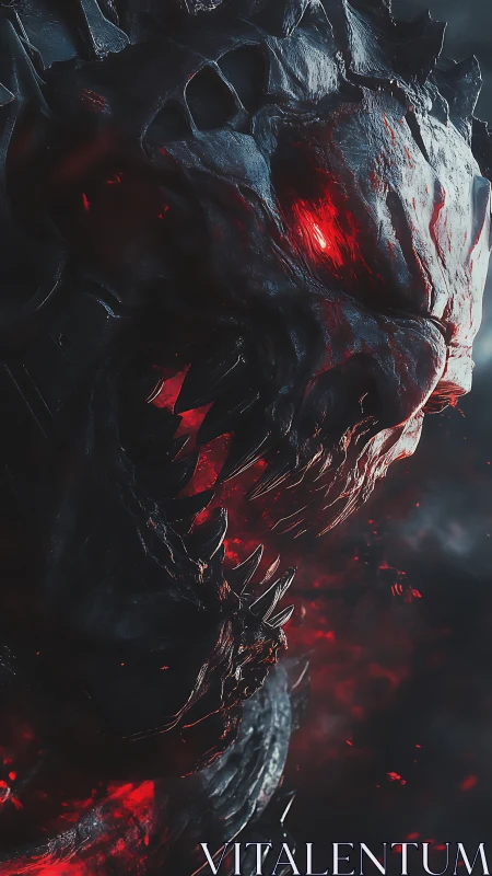 Demonic obsidian beast with molten red inferno eyes.