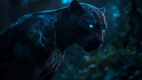 Glowing Panther in Digital Darkness.