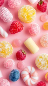 Colorful Candy Treats on Pink: A Delightful Candy Wonderland.