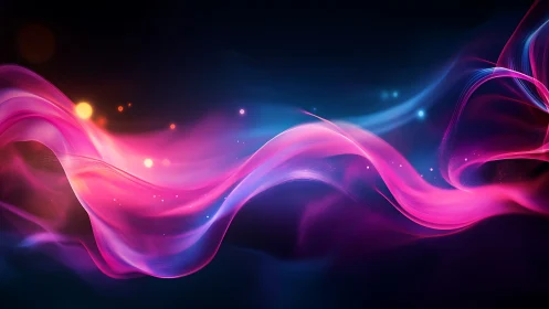 Neon light waves flow across a deep cosmic gradient background
