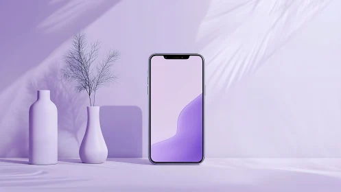 Monochromatic smartphone display mockup in minimalist purple tonal environment