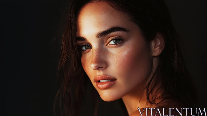 Low-key photoreal portrait with cinematic skin rendering.