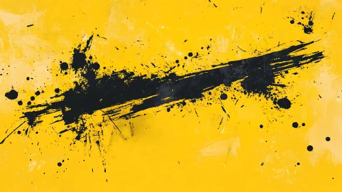 Bold black paint splatter on vibrant yellow abstract background.