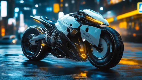 Midnight city ride with a sleek neon cyber bike.