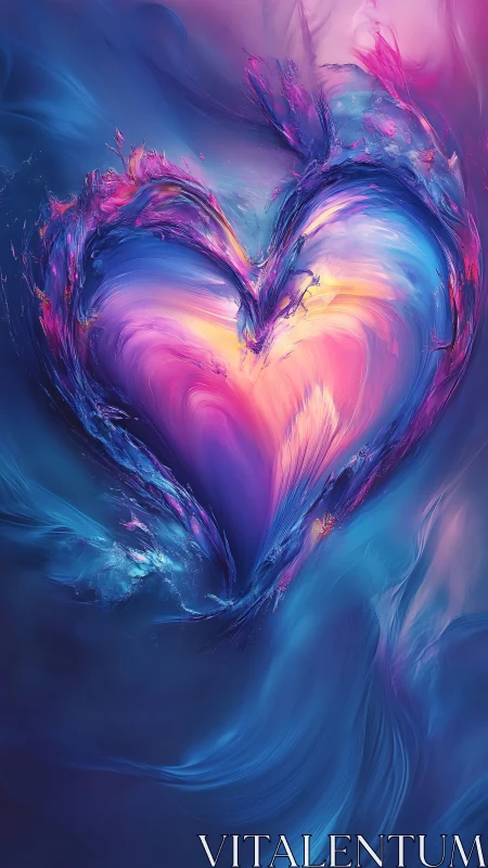 Digital abstraction rendering of a heart form with fluid color gradients