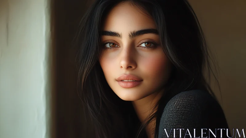 Young woman portrait rendered in soft window side lighting