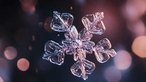 Macro-rendered hexagonal snowflake with refractive subsurface scattering