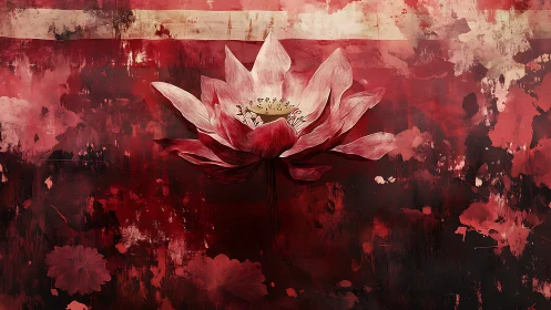 Central lotus bloom rendered against abstract crimson field