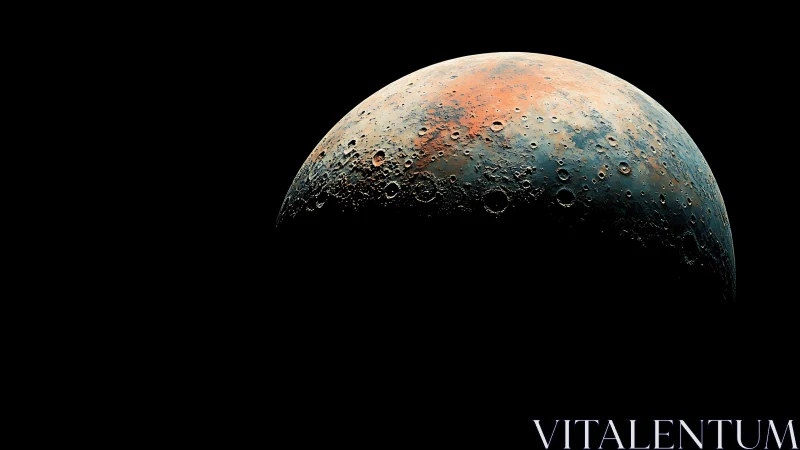 Luminous cratered planet rises in stark, silent deep space