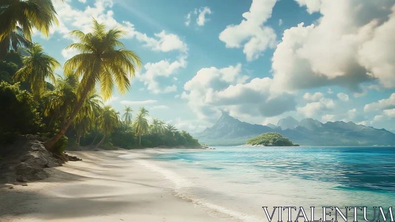 Tropical Beach Paradise with Mountain Vista.