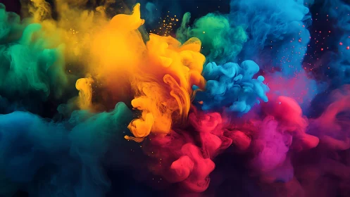 Vibrant color clouds swirl in dense abstract motion