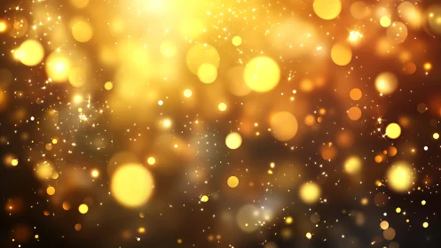 Golden bokeh lights shimmer across a festive abstract field.