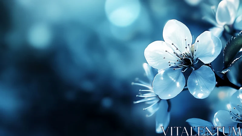 White flowers with delicate petals against blurred blue background.