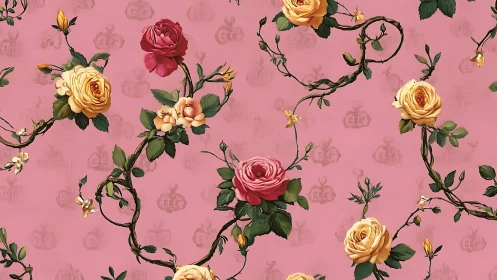 Floral Pattern with Roses on Pink Background