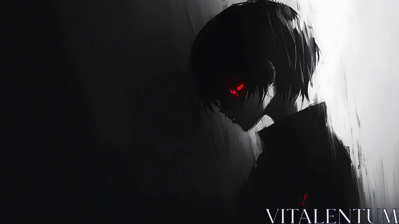 Side-lit anime silhouette isolates a figure with glowing eyes