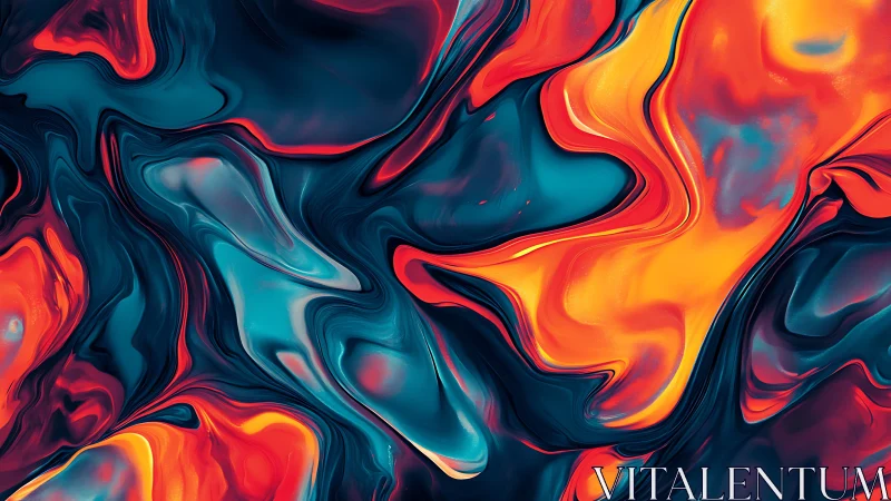 Fluid digital abstraction displays layered teal and orange forms