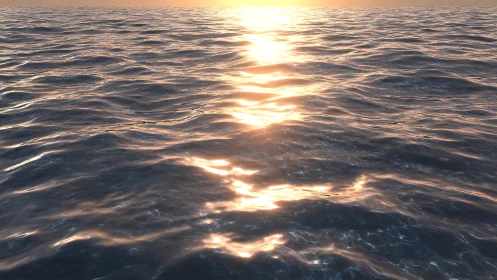 Sunset light reflecting over gentle open sea waves.