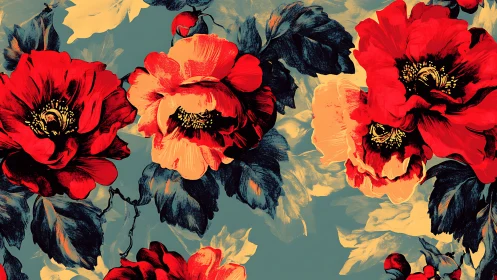 Vibrant Botanical Floral Design with Red Poppies.
