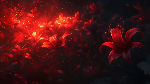 Luminescent Red Lilies: Radiant Digital Bloom Composition.