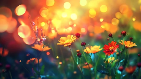 Vibrant Gerberas Glowing Against Golden Bokeh.