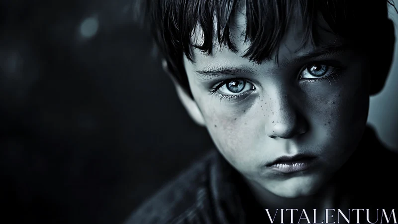 Monochrome close-up portrait isolates child&rsquo;s detailed face