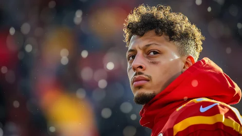 Side-lit football player portrait isolates against bokeh field