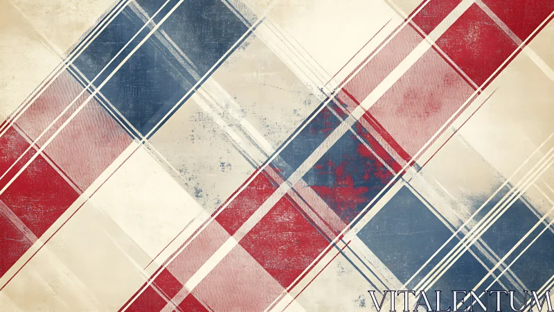 Diagonal red blue plaid pattern with vintage texture.