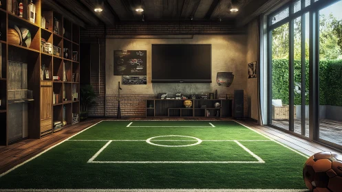 Living room arena where bookshelf scholars meet football dreams.