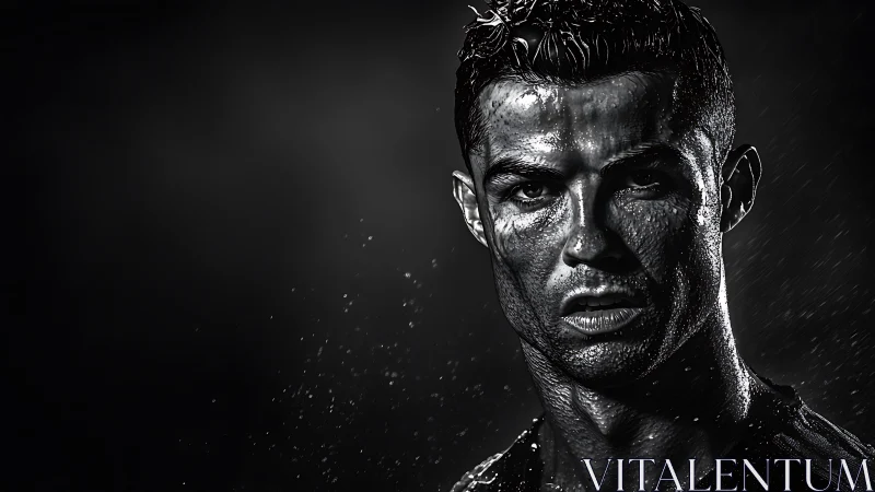 High-contrast monochrome portrait of intense athletic figure