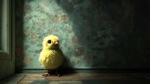 Sweet Little Chick Discovering Its First Room.