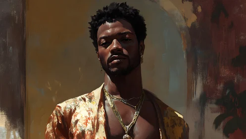 Sunlit swagger and quiet confidence in painterly portrait.