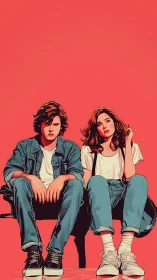 Relaxed friends sit together in cool retro casual style