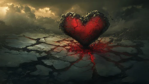 Monumental Cracked Heart Form in Desolate Landscape